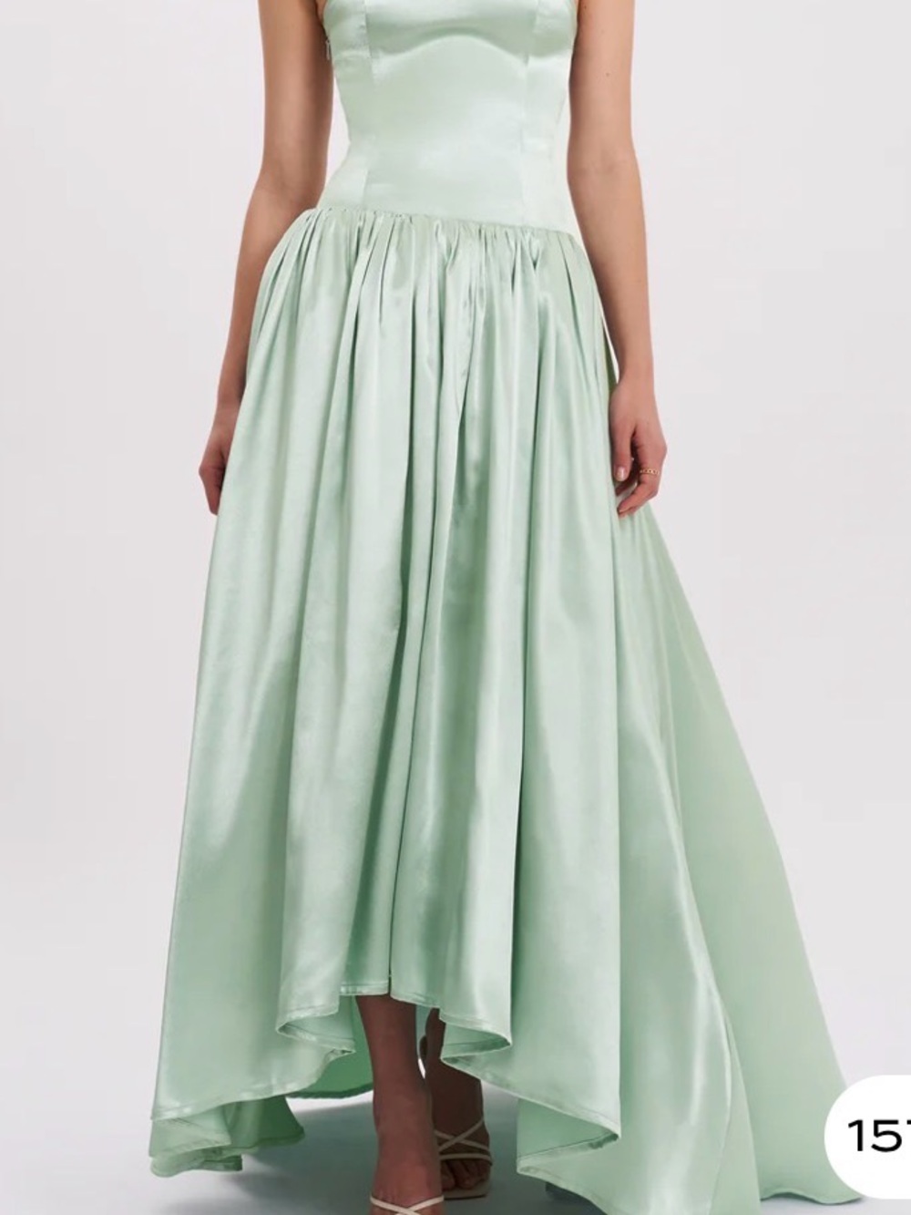 Mint Satin Floor-Length Evening Dress with Bow Neckline - Picture 6 of 13